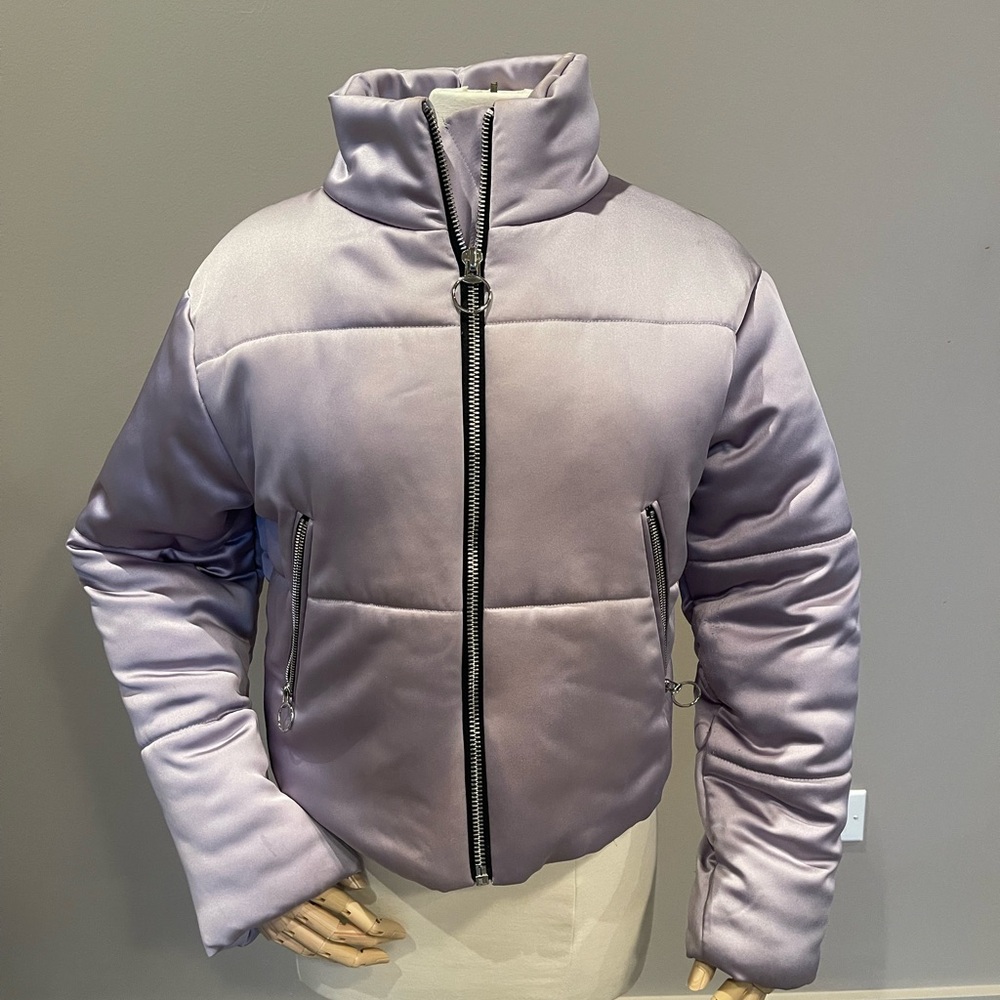 Topshop Purple Puffer Jacket with High Collar and Insulated Design